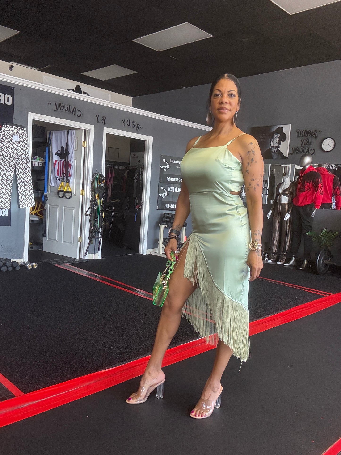 Fringe High-Low Square Neck Cami Dress