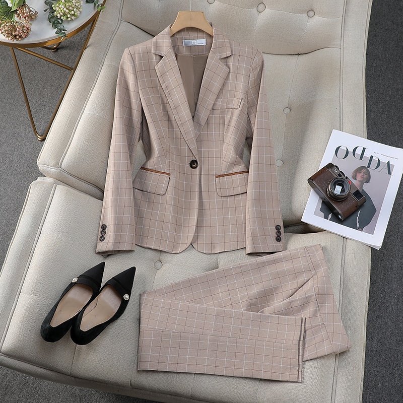 ladies dress pant suits Fashion Office Ladies Pant Suit Women Blue Khaki Plaid Female Work Wea – Alpha C Apparel