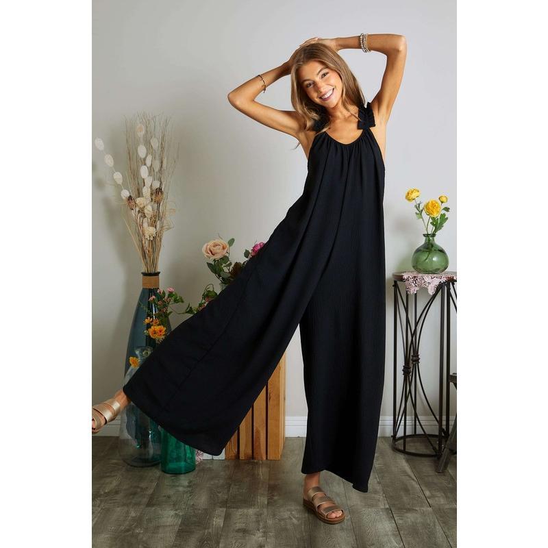 ADORA Plus Size Elastic Ruffle Shoulder Jumpsuit