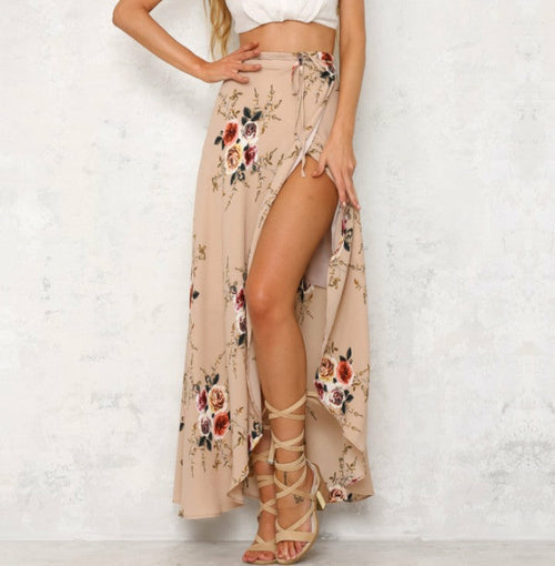 Women Bohemian Skirt Irregular Split Beach Skirt