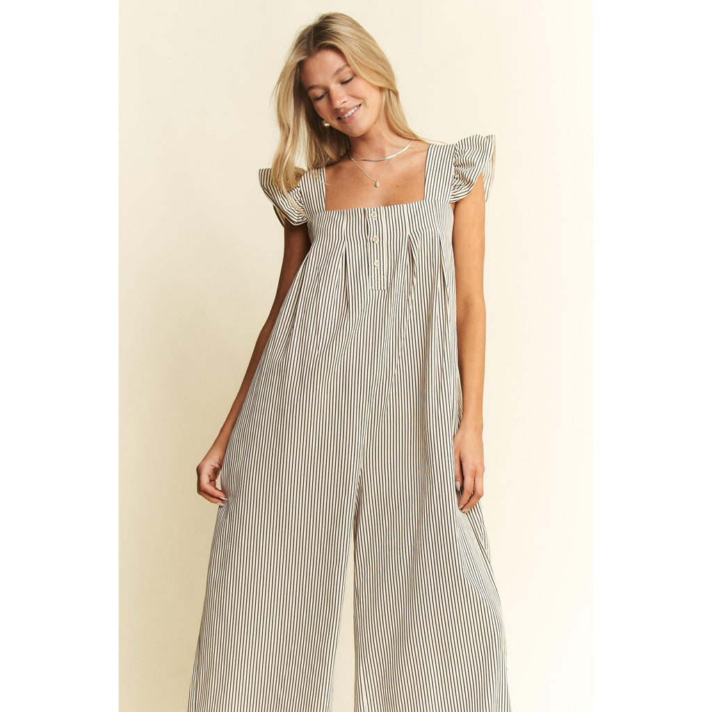 Jade By Jane Stripe Sleeveless Ruffle Jumpsuit