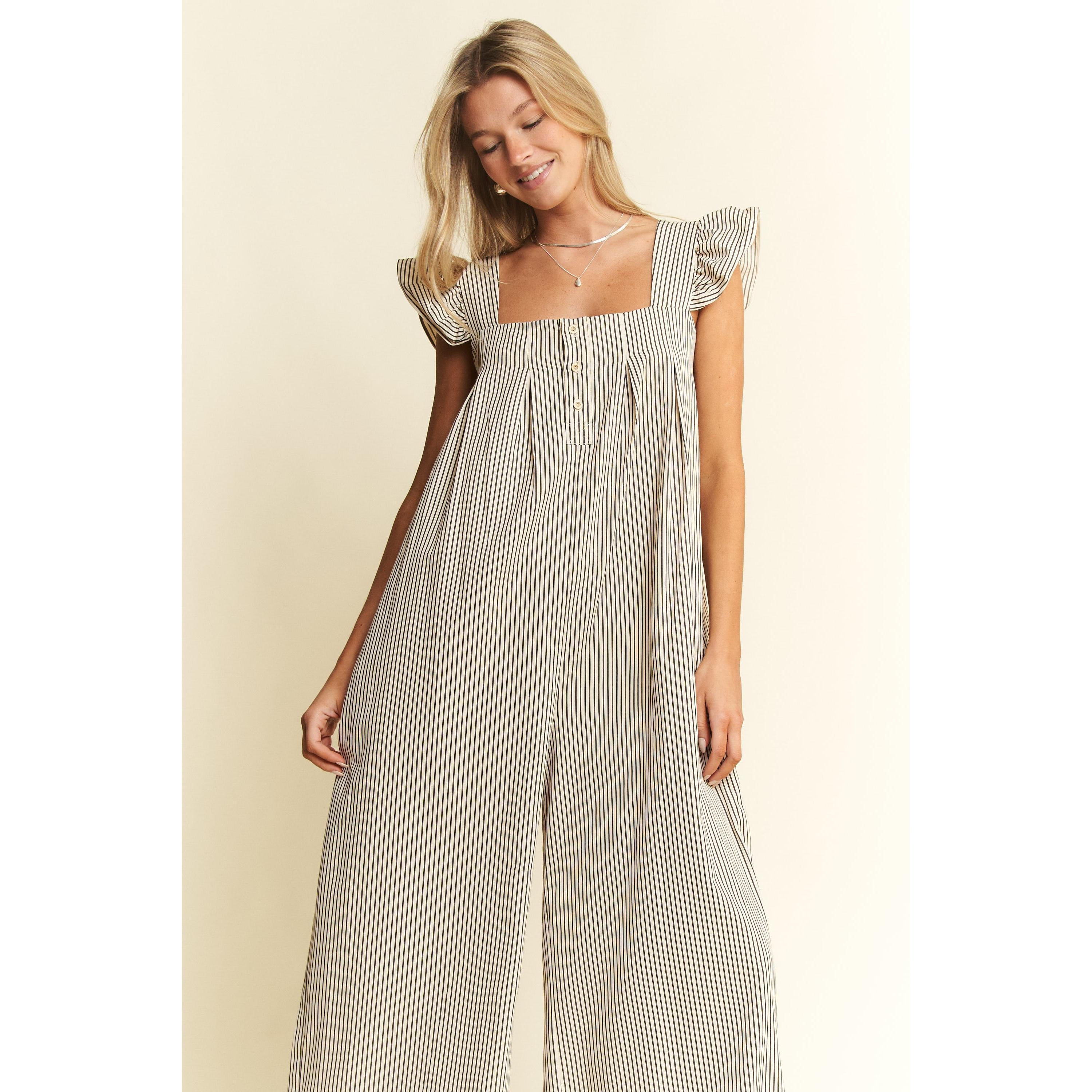 Jade By Jane Stripe Sleeveless Ruffle Jumpsuit