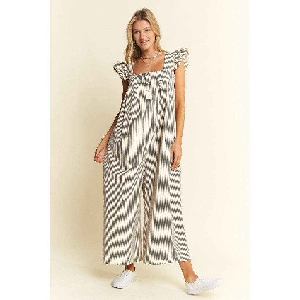 Jade By Jane Stripe Sleeveless Ruffle Jumpsuit