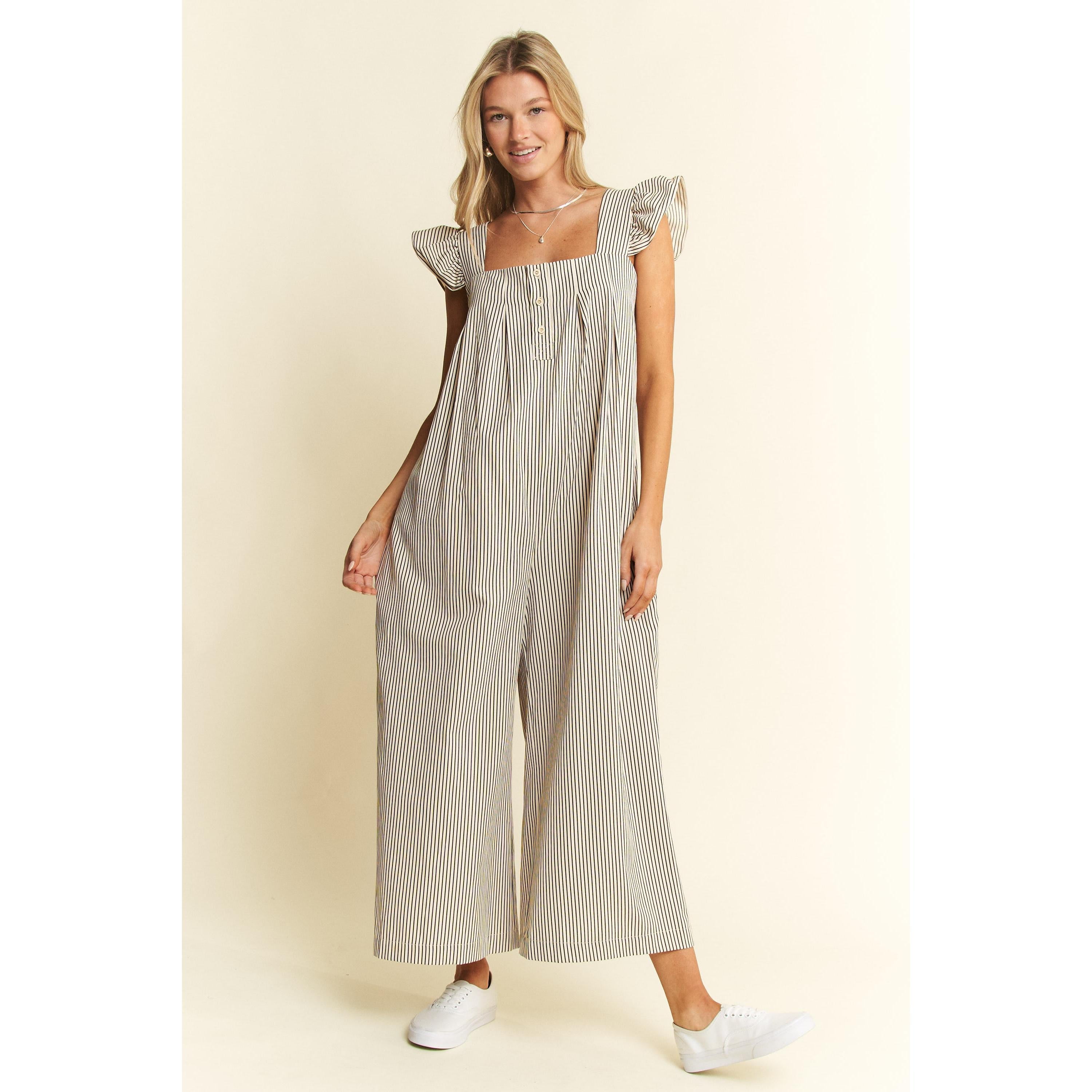 Jade By Jane Stripe Sleeveless Ruffle Jumpsuit
