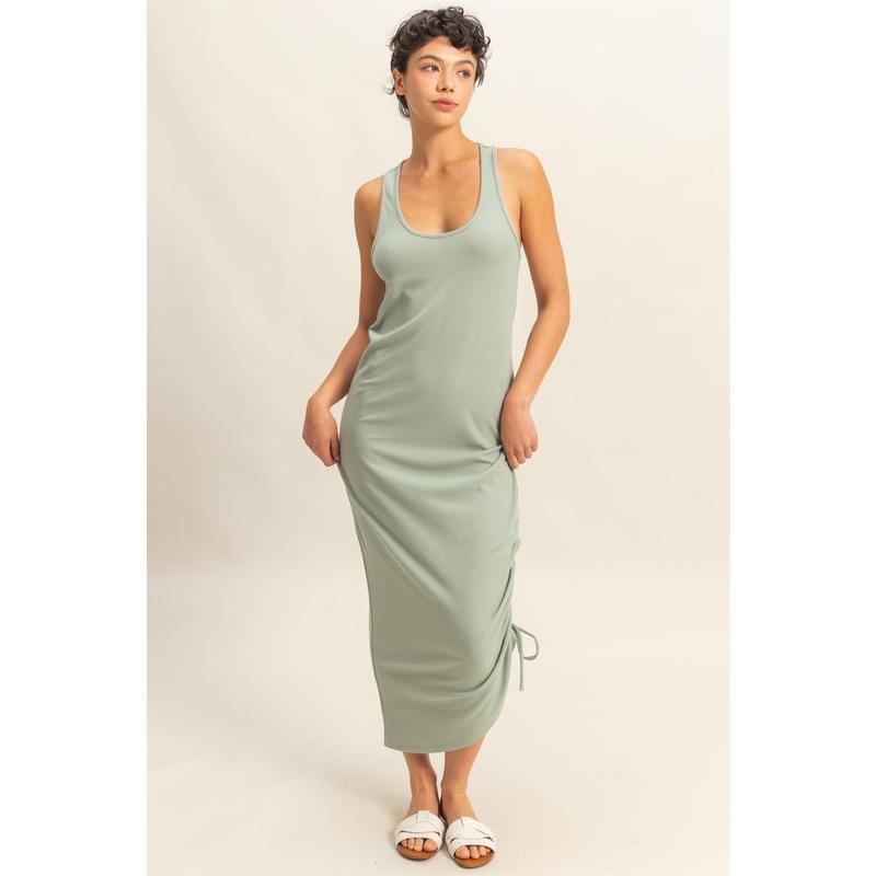 HYFVE Scoop Neck Side Tie Detail Midi Dress