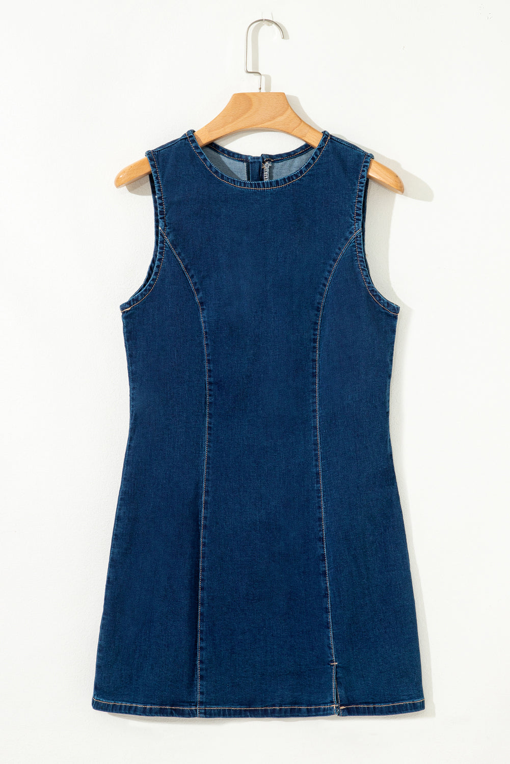 Dirty blue Sleeveless Zipped Bodycon Denim Short Dress