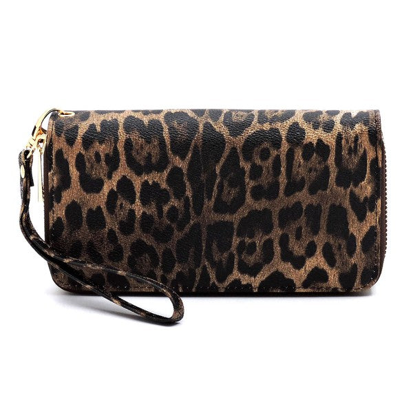 Leopard Double Zip Around Wallet Wristlet