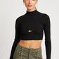 MOCK NECK CROP TOP WITH CUT OUT