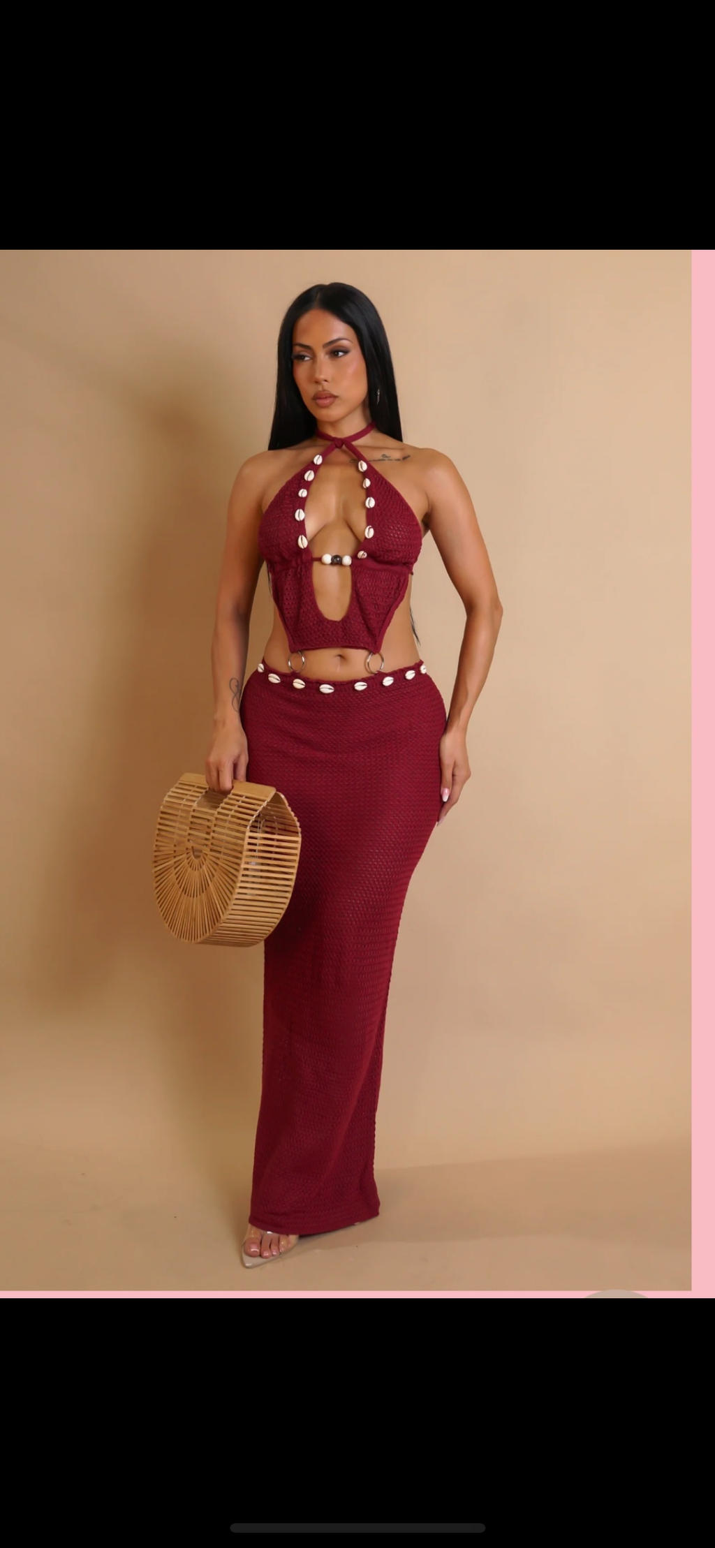 Woman 2 piece long skirt and crop top