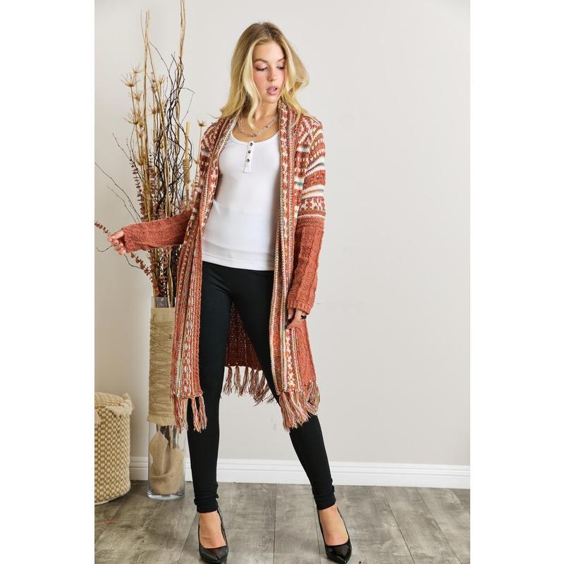 ADORA Fringe Hem Aztec Cardigan