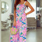 Pink Abstract Floral Painting Smocked Wide Leg Jumpsuit