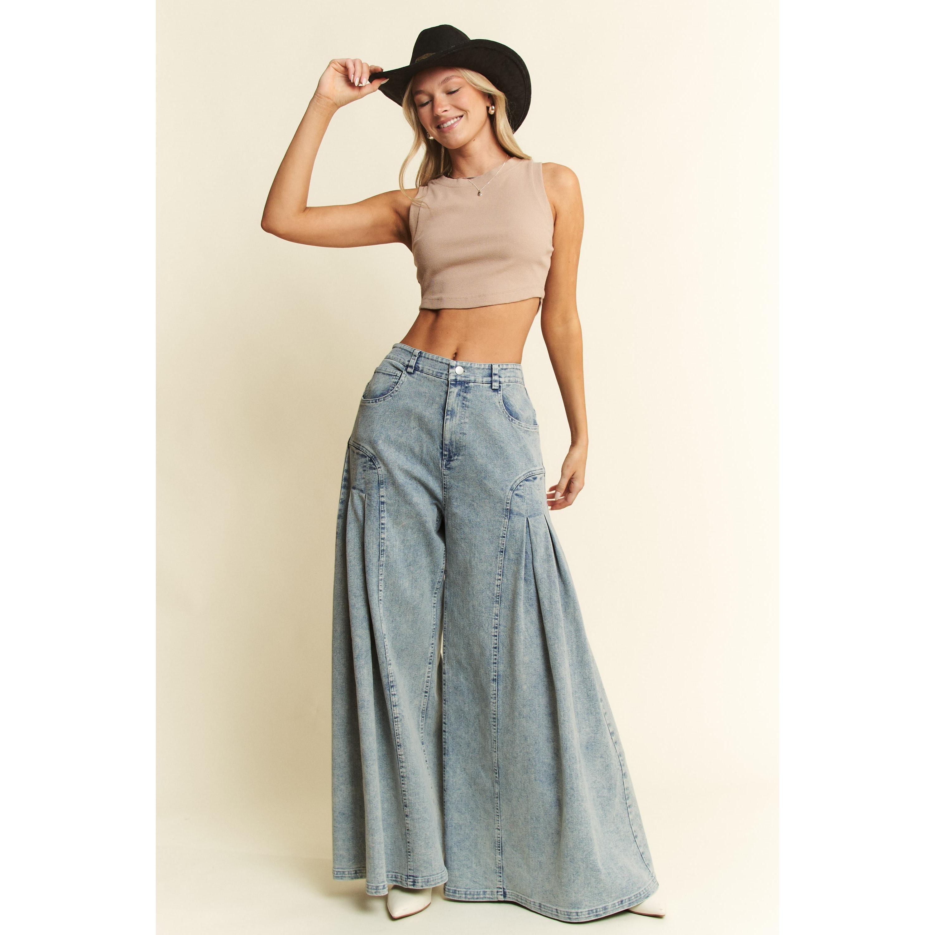 Jade By Jane High-Waist Pleated Wide Leg Jeans