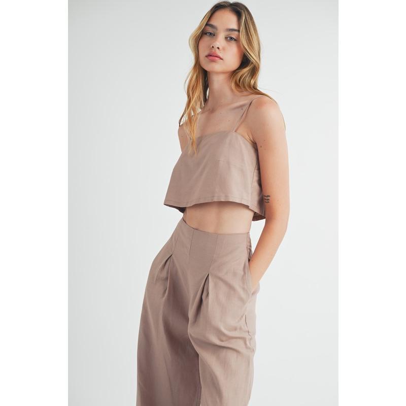 MABLE Linen Mix Crop Cami and Wide Leg Pants Set