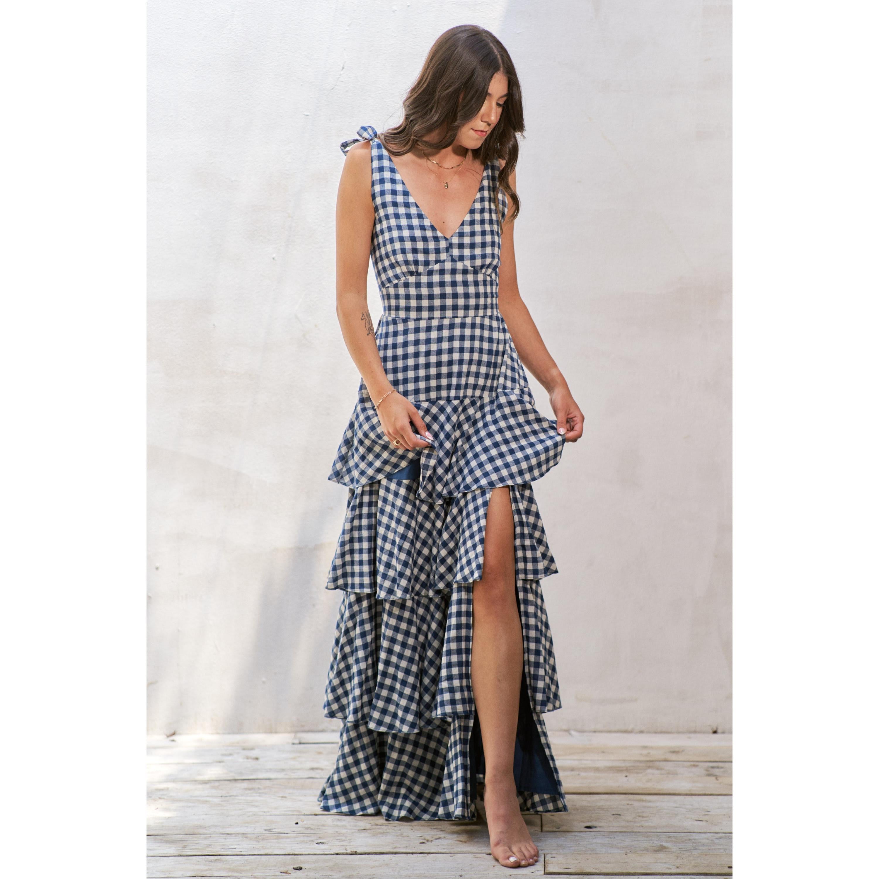 Jade By Jane Gingham Tiered Maxi Dress