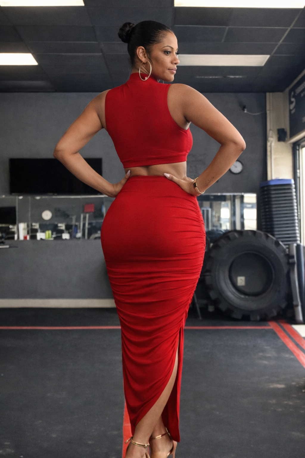 Alpha Women 2 piece crop top and pencil skirt