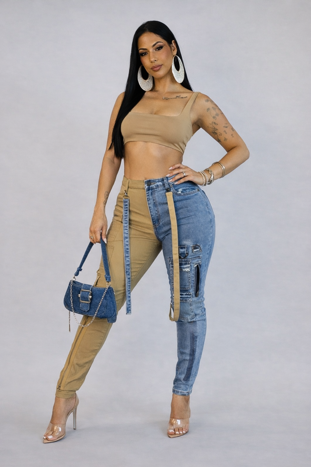 OUT FOR A CHANGE PANTS -
DENIM-BEIGE