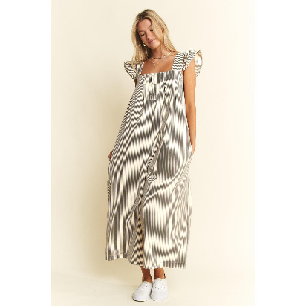 Jade By Jane Stripe Sleeveless Ruffle Jumpsuit