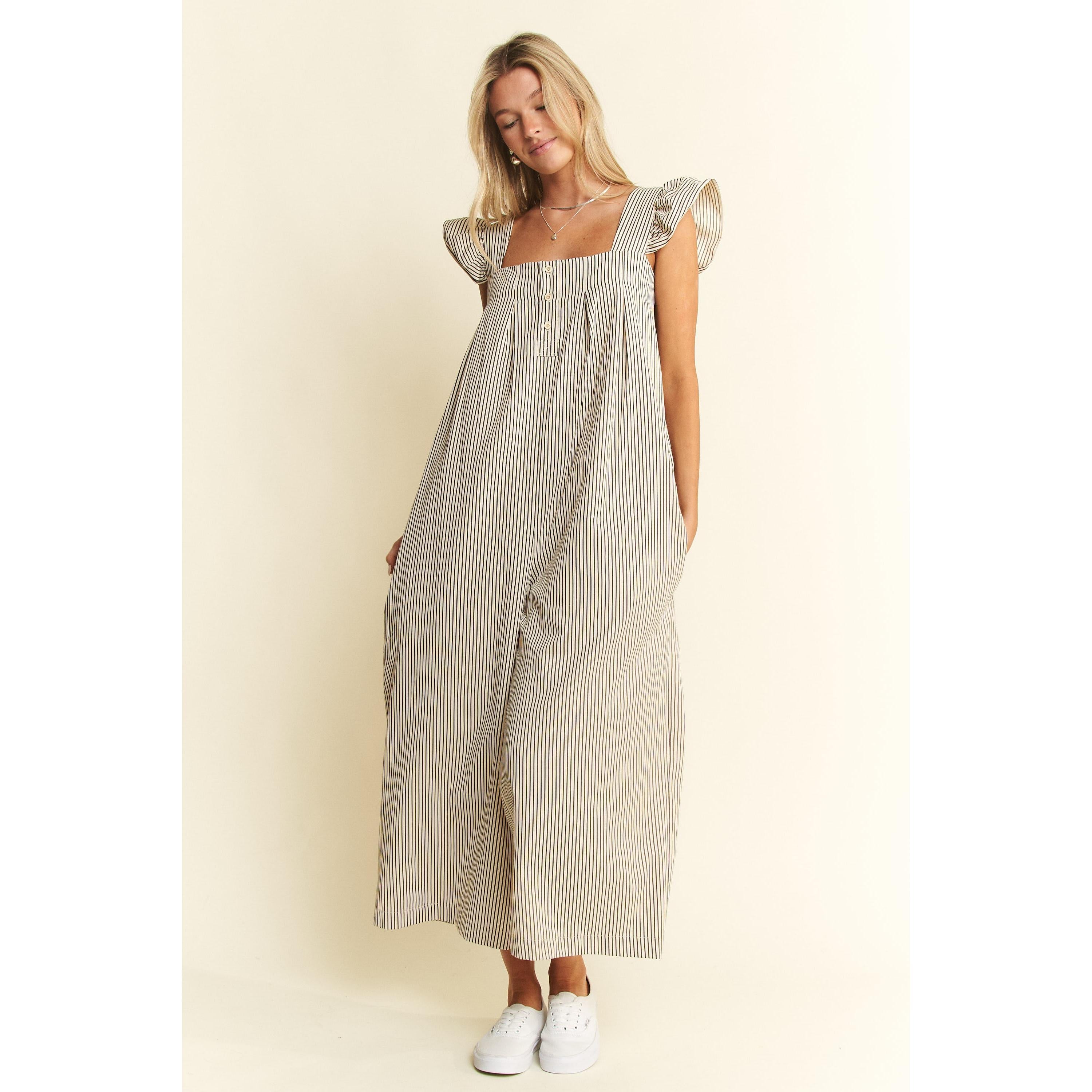 Jade By Jane Stripe Sleeveless Ruffle Jumpsuit