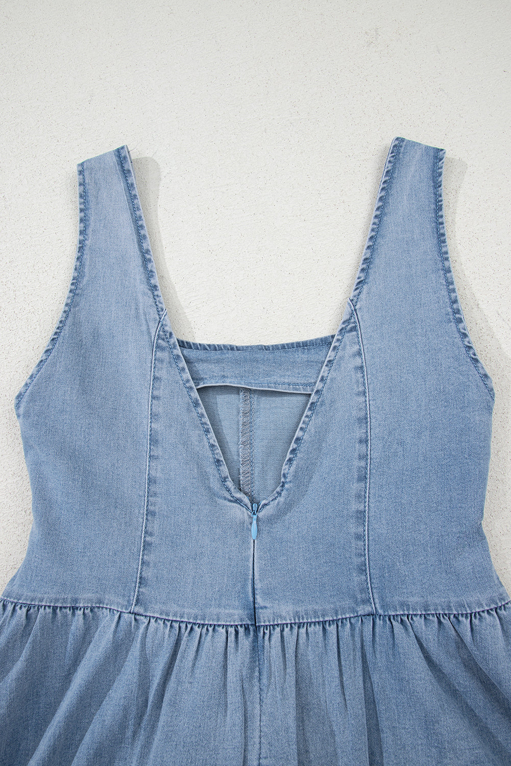 Myosotis Square Neck Bowknot A-line Sleeveless Denim Dress
