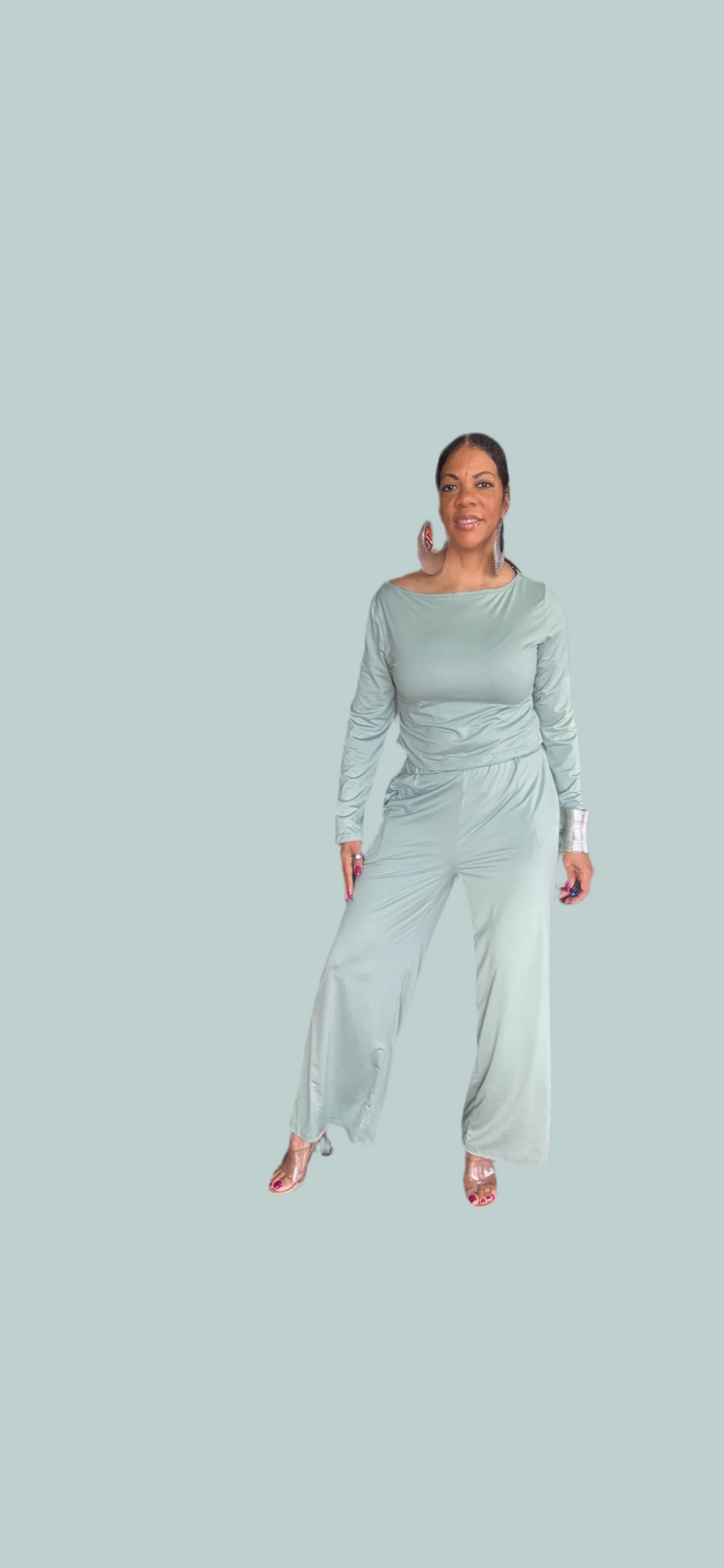 Boat Neck Long Sleeve Top and Pants Set