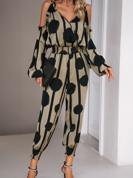 High Waist Dot Print Long Jumpsuit