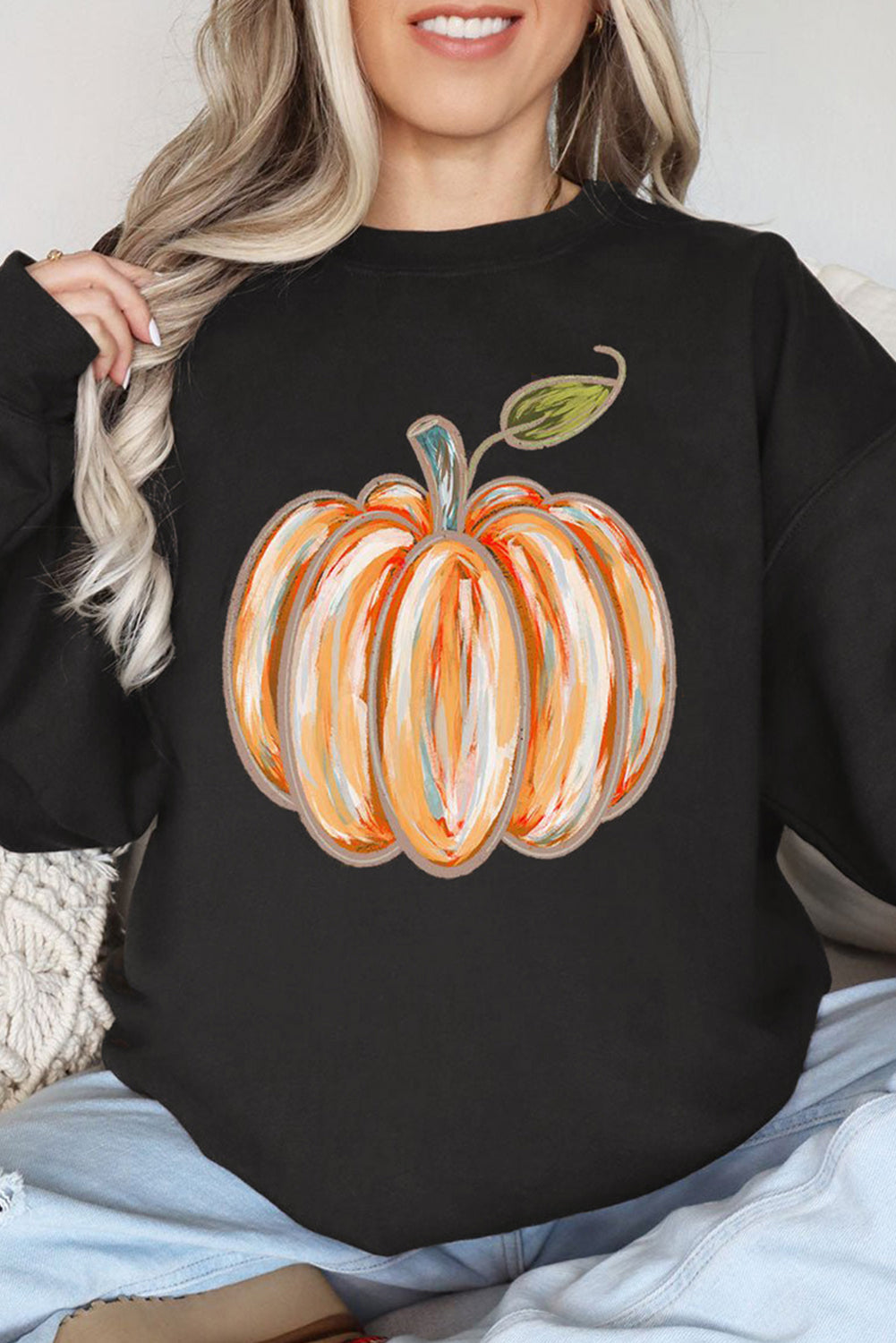 Black Fall Pumpkin Graphic Drop Shoulder Sweatshirt