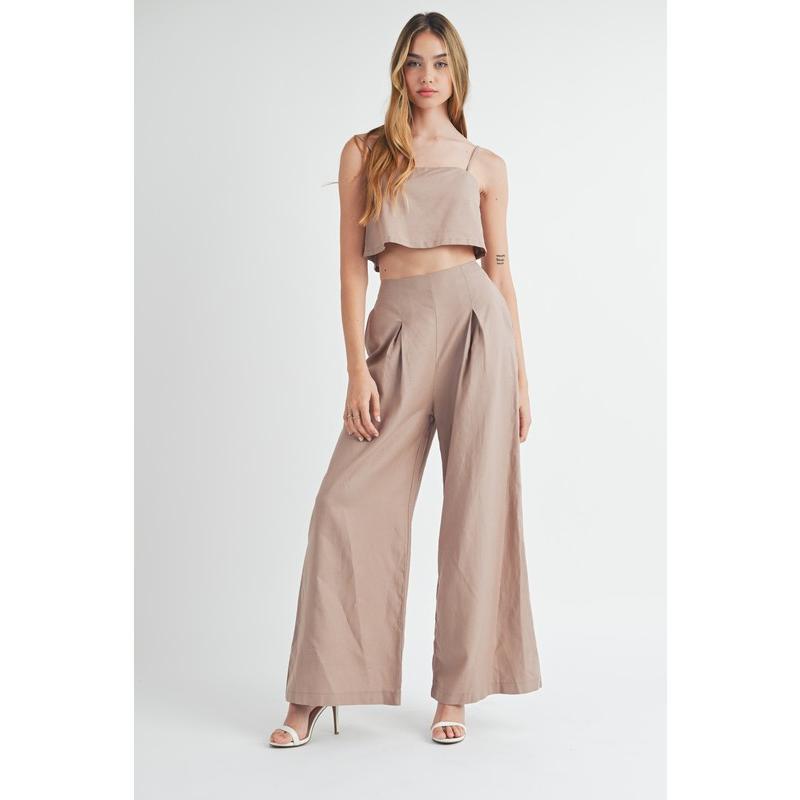 MABLE Linen Mix Crop Cami and Wide Leg Pants Set