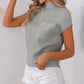 Gray Patch Pocket Ribbed Knit Short Sleeve Sweater