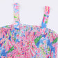 Pink Abstract Floral Painting Smocked Wide Leg Jumpsuit