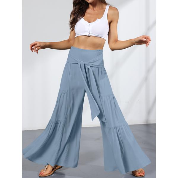 Alpha C Apparel Wide Leg A Line Tie Waist Pants Casual Comfortable