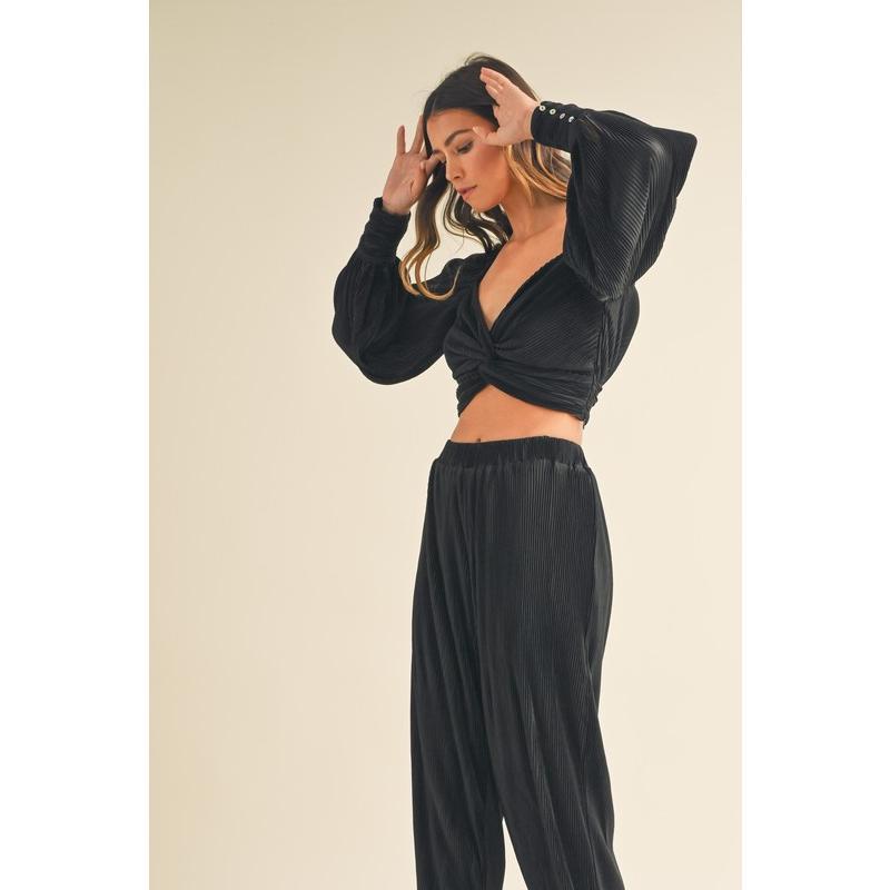 MABLE Front Twisted Long Sleeve Top and Pants Set