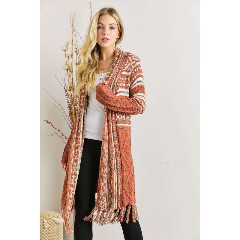 ADORA Fringe Hem Aztec Cardigan