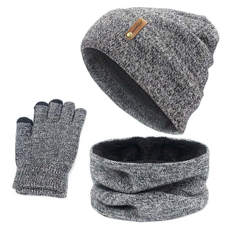 Winter Hat Scarf Gloves Set Women Thick Glove Beanies Ring Scarf  Girls Gift