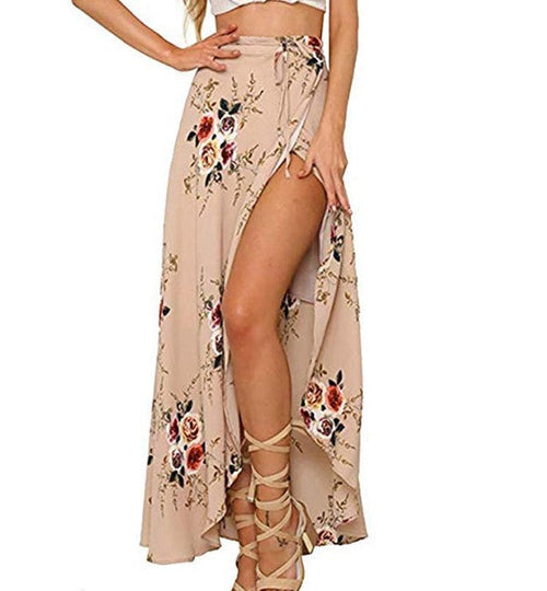 Women Bohemian Skirt Irregular Split Beach Skirt