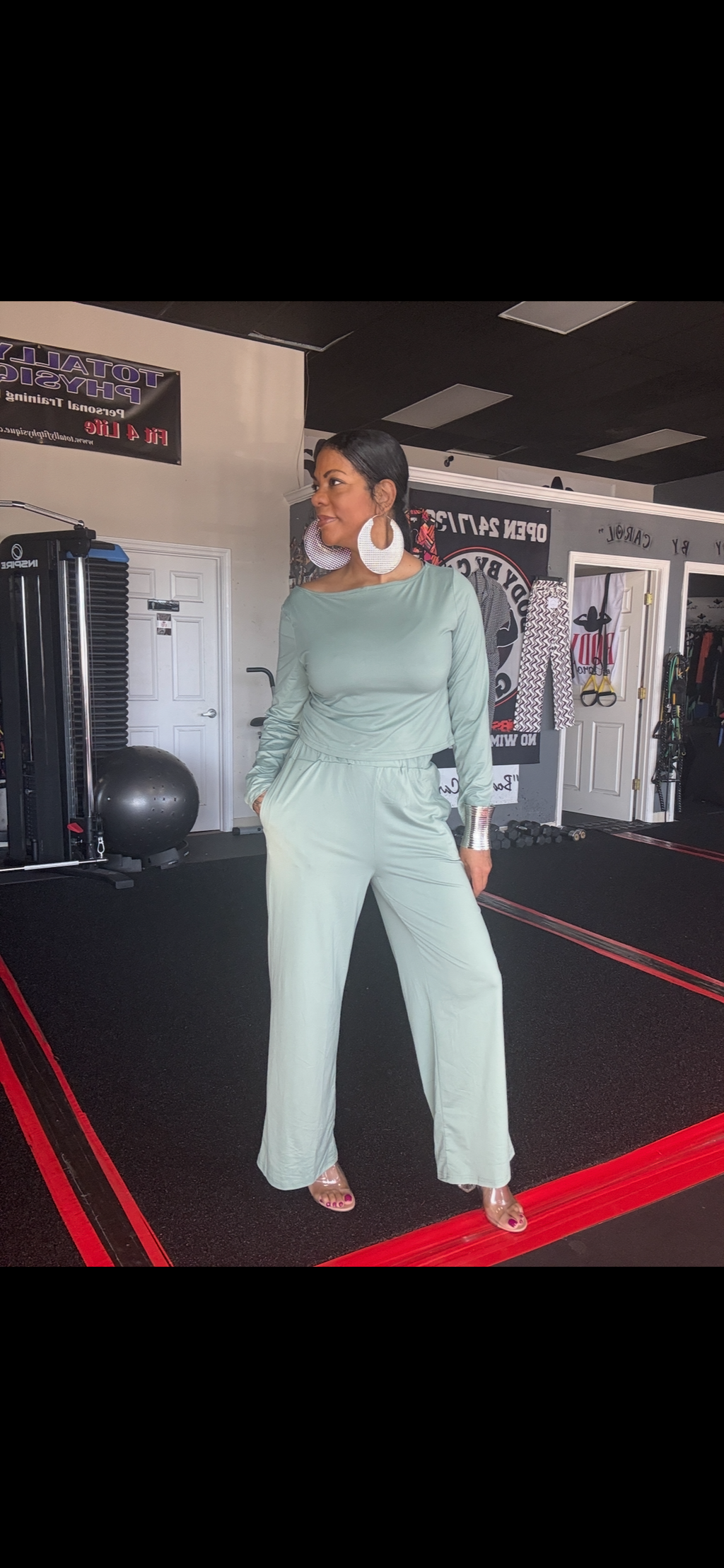 Boat Neck Long Sleeve Top and Pants Set