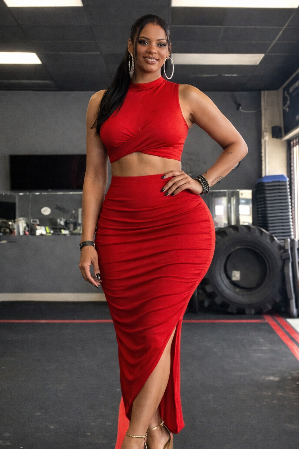 Alpha Women 2 piece crop top and pencil skirt