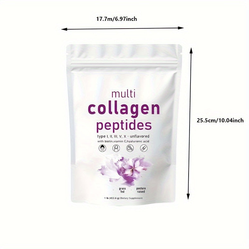 Multi Collagen Peptides Powder-Hydrolyzed Protein Peptides (Type I, II, III, V, X) With Hyaluronic Acid, Biotin&Vitamin C-Unflavored