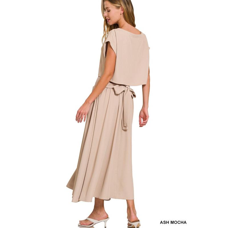 Zenana Heavy Woven Span Crop Tee & Skirt Set