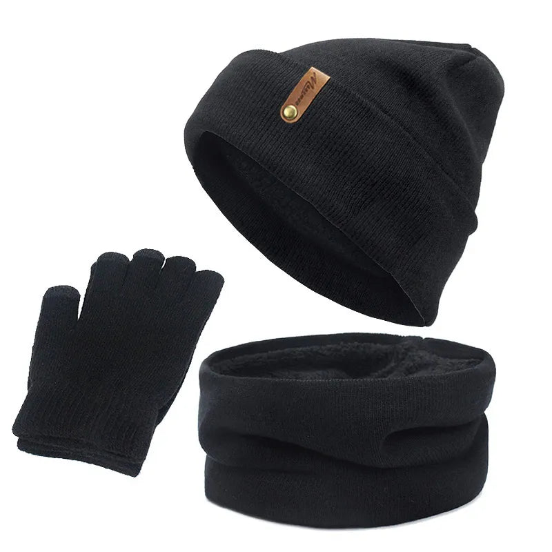 Winter Hat Scarf Gloves Set Women Thick Glove Beanies Ring Scarf  Girls Gift