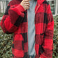 Double Take Full Size Plaid Long Sleeve Hooded Coat