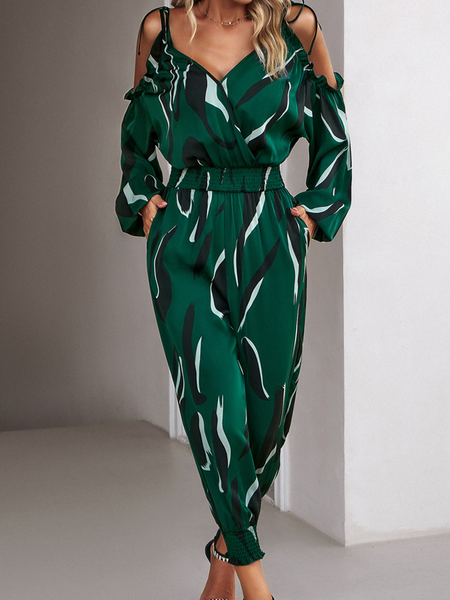 High Waist Dot Print Long Jumpsuit