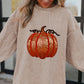 Apricot Crinkle Ribbed Halloween Sequin Pumpkin Graphic Sweatshirt