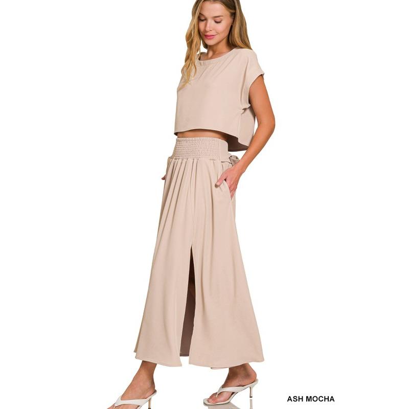 Zenana Heavy Woven Span Crop Tee & Skirt Set