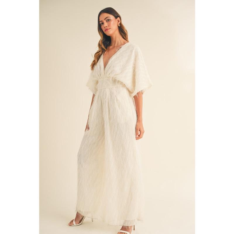 MABLE Fluffy Deep V Neck Wide Leg Jumpsuit