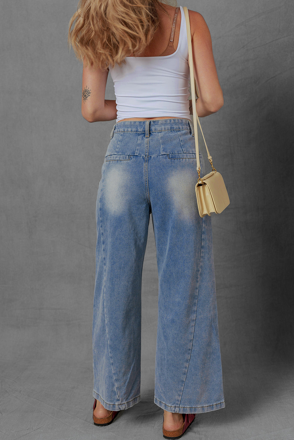 Ashleigh Blue Washed Pleated Detail Wide Leg Jeans