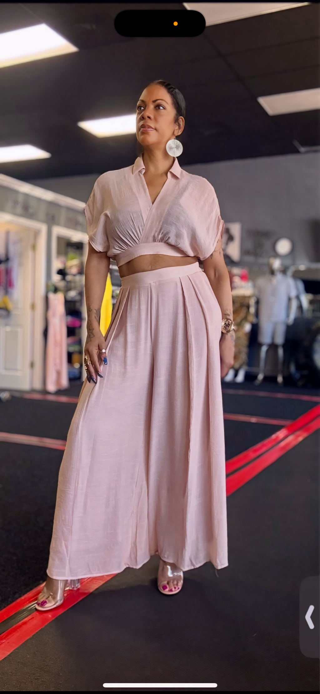 HYFVE Women's Blush Pink Kimono Sleeve Crop Top & Wide Leg Pants Set - Long, Loose-fitting, High Waist, 100% Viscose, Machine Washable - Womenswear, Clothes