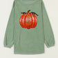 Apricot Crinkle Ribbed Halloween Sequin Pumpkin Graphic Sweatshirt