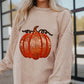 Apricot Crinkle Ribbed Halloween Sequin Pumpkin Graphic Sweatshirt