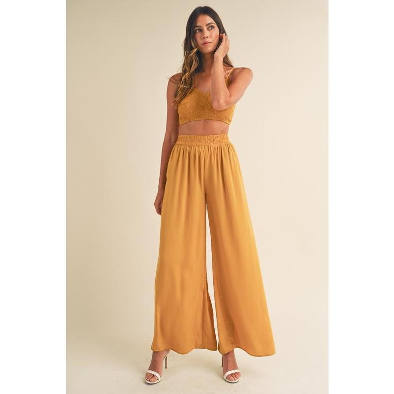 MABLE Smocked Bralette Crop Top and Wide Leg Pants Set