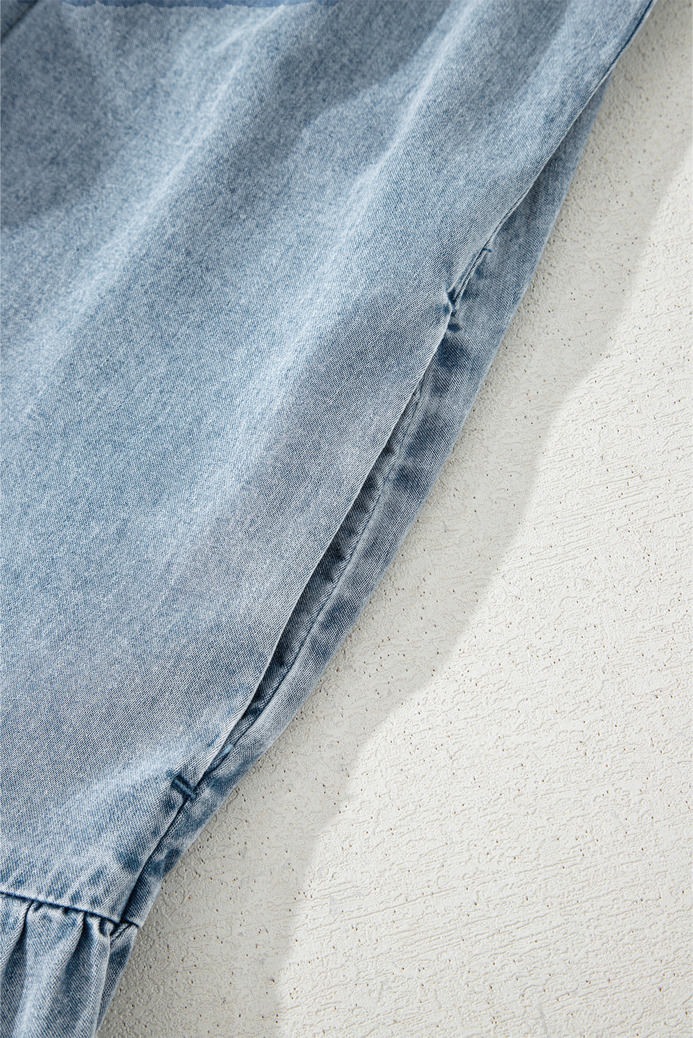 Real Teal Bowknot Neck Sleeveless Ruffled Chambray Dress